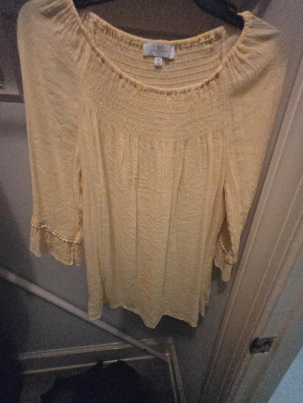 new directions Pale Yellow Smocked-Neck Peasant Tunic